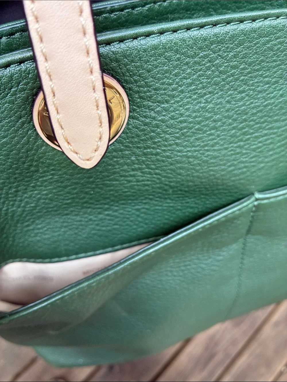 Michael Kors Green Leather Medium Tote with Tan Straps